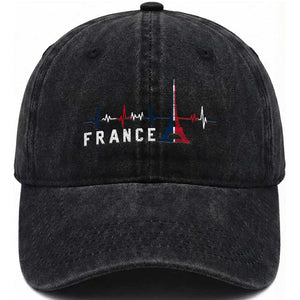 France Paris Heartbeat French Flag Eiffel Tower Souvenir Gift Washed Cotton Baseball Cap TS14 Print Your Wear