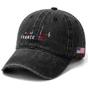 France Paris Heartbeat French Flag Eiffel Tower Souvenir Gift Washed Cotton Baseball Cap TS14 Print Your Wear