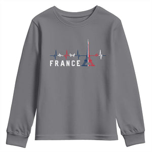 France Paris Heartbeat French Flag Eiffel Tower Souvenir Gift Youth Sweatshirt TS14 Charcoal Print Your Wear