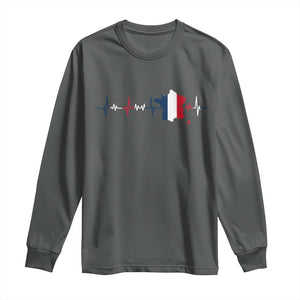 France Heartbeat EKG French Flag Map Long Sleeve Shirt TS14 Dark Heather Print Your Wear