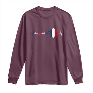 France Heartbeat EKG French Flag Map Long Sleeve Shirt TS14 Maroon Print Your Wear
