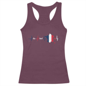 France Heartbeat EKG French Flag Map Racerback Tank Top TS14 Maroon Print Your Wear