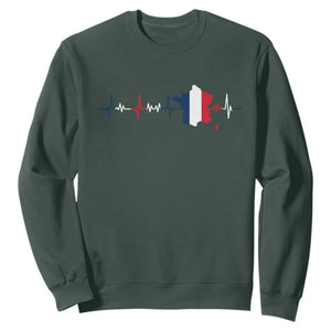 France Heartbeat EKG French Flag Map Sweatshirt TS14 Dark Forest Green Print Your Wear