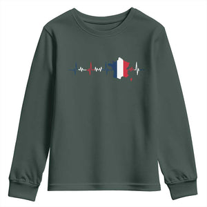 France Heartbeat EKG French Flag Map Youth Sweatshirt TS14 Dark Forest Green Print Your Wear