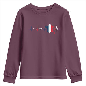 France Heartbeat EKG French Flag Map Youth Sweatshirt TS14 Maroon Print Your Wear