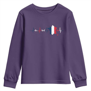 France Heartbeat EKG French Flag Map Youth Sweatshirt TS14 Purple Print Your Wear