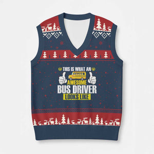 Funny School Bus Driver V-Neck Knit Sweater Vest This Is What An Awesome Bus Driver Looks Like TS14 Navy Red Print Your Wear
