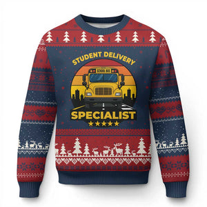 School Bus Driver Ugly Christmas Sweater Student Delivery Specialist TS14 Navy Red Print Your Wear