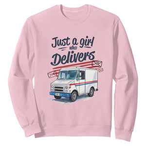 Funny Postal Worker Sweatshirt Just A Girl Who Delivers TS14 Light Pink Print Your Wear
