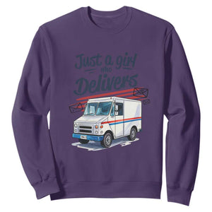 Funny Postal Worker Sweatshirt Just A Girl Who Delivers TS14 Purple Print Your Wear