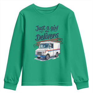Funny Postal Worker Youth Sweatshirt Just A Girl Who Delivers TS14 Irish Green Print Your Wear