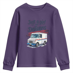 Funny Postal Worker Youth Sweatshirt Just A Girl Who Delivers TS14 Purple Print Your Wear