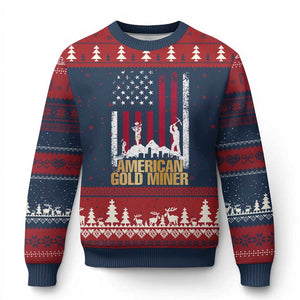 Gold Miner Patriotic American Flag Ugly Christmas Sweater TS14 Navy Red Print Your Wear