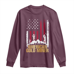 Gold Miner Patriotic American Flag Long Sleeve Shirt TS14 Maroon Print Your Wear