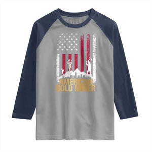 Gold Miner Patriotic American Flag Raglan Shirt TS14 Sport Gray Navy Print Your Wear