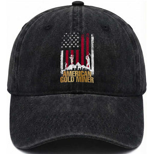 Gold Miner Patriotic American Flag Washed Cotton Baseball Cap TS14 Washed Cap Universal Fit Black Print Your Wear