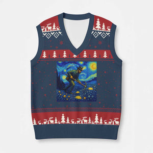 Gold Miner Starry Night Van Gogh V-Neck Knit Sweater Vest TS14 Navy Red Print Your Wear