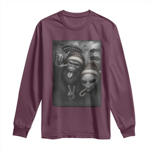 Bigfoot UFO Selife Long Sleeve Shirt Sasquatch Ailen Rock On Hand Christmas TS14 Maroon Print Your Wear