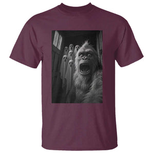 Funny Bigfoot Selfie Halloween T Shirt Sasquatch Ghost Haunted House TS14 Maroon Print Your Wear