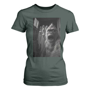 Funny Bigfoot Selfie Halloween T Shirt For Women Sasquatch Ghost Haunted House TS14 Dark Forest Green Print Your Wear
