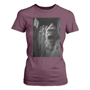 Funny Bigfoot Selfie Halloween T Shirt For Women Sasquatch Ghost Haunted House TS14 Maroon Print Your Wear