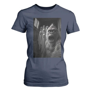 Funny Bigfoot Selfie Halloween T Shirt For Women Sasquatch Ghost Haunted House TS14 Navy Print Your Wear