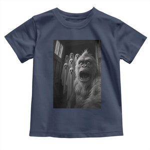 Funny Bigfoot Selfie Halloween Toddler T Shirt Sasquatch Ghost Haunted House TS14 Navy Print Your Wear