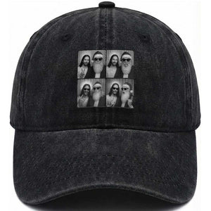 Funny Bigfoot Photobooth Christmas Washed Cotton Baseball Cap Sasquatch Jesus Christian Xmas TS14 Washed Cap Universal Fit Black Print Your Wear