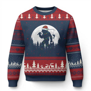 Funny Bigfoot Fishing Xmas Ugly Christmas Sweater Sasquatch Moon Fisherman TS14 Navy Red Print Your Wear