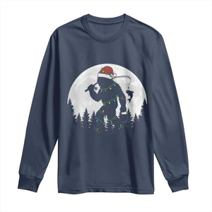 Funny Bigfoot Fishing Christmas Long Sleeve Shirt Sasquatch Moon Fisherman TS14 Navy Print Your Wear