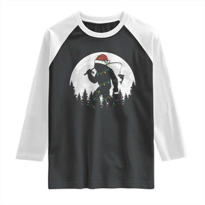 Funny Bigfoot Fishing Christmas Raglan Shirt Sasquatch Moon Fisherman TS14 Black White Print Your Wear