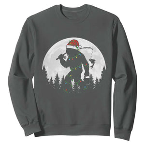 Funny Bigfoot Fishing Christmas Sweatshirt Sasquatch Moon Fisherman TS14 Dark Heather Print Your Wear