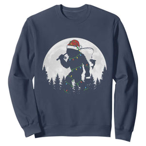 Funny Bigfoot Fishing Christmas Sweatshirt Sasquatch Moon Fisherman TS14 Navy Print Your Wear