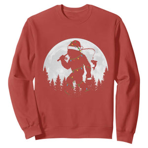 Funny Bigfoot Fishing Christmas Sweatshirt Sasquatch Moon Fisherman TS14 Red Print Your Wear