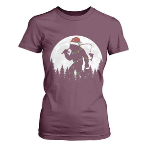 Funny Bigfoot Fishing Christmas T Shirt For Women Sasquatch Moon Fisherman TS14 Maroon Print Your Wear