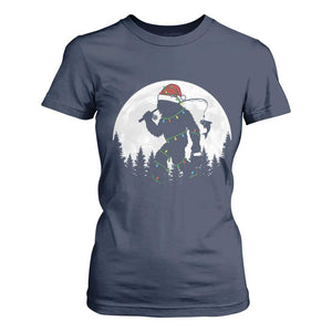 Funny Bigfoot Fishing Christmas T Shirt For Women Sasquatch Moon Fisherman TS14 Navy Print Your Wear