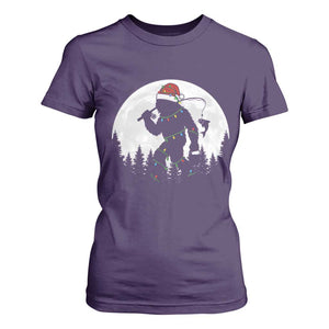 Funny Bigfoot Fishing Christmas T Shirt For Women Sasquatch Moon Fisherman TS14 Purple Print Your Wear