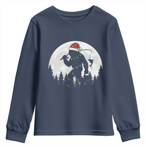Funny Bigfoot Fishing Christmas Youth Sweatshirt Sasquatch Moon Fisherman TS14 Navy Print Your Wear