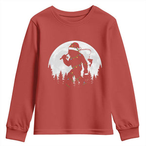 Funny Bigfoot Fishing Christmas Youth Sweatshirt Sasquatch Moon Fisherman TS14 Red Print Your Wear