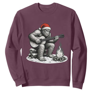 Bigfoot Guitar Christmas Sweatshirt Sasquatch Guitarist Music Xmas TS14 Maroon Print Your Wear