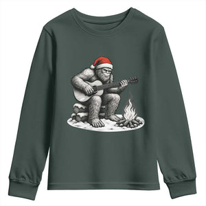 Bigfoot Guitar Christmas Youth Sweatshirt Sasquatch Guitarist Music Xmas TS14 Dark Forest Green Print Your Wear