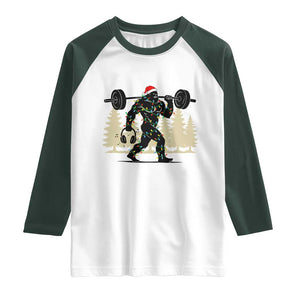 Bigfoot Gym Christmas Raglan Shirt Funny Sasquatch Bodybuilding Weightlifting TS14 White Dark Forest Green Print Your Wear
