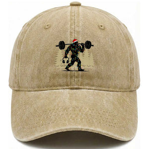 Bigfoot Gym Christmas Washed Cotton Baseball Cap Funny Sasquatch Bodybuilding Weightlifting TS14 Washed Cap Universal Fit Khaki Print Your Wear