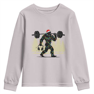Bigfoot Gym Christmas Youth Sweatshirt Funny Sasquatch Bodybuilding Weightlifting TS14 Ice Gray Print Your Wear