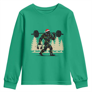 Bigfoot Gym Christmas Youth Sweatshirt Funny Sasquatch Bodybuilding Weightlifting TS14 Irish Green Print Your Wear