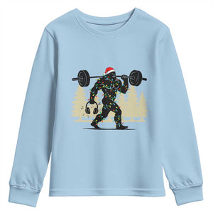 Bigfoot Gym Christmas Youth Sweatshirt Funny Sasquatch Bodybuilding Weightlifting TS14 Light Blue Print Your Wear