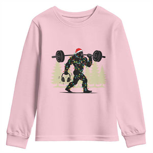 Bigfoot Gym Christmas Youth Sweatshirt Funny Sasquatch Bodybuilding Weightlifting TS14 Light Pink Print Your Wear