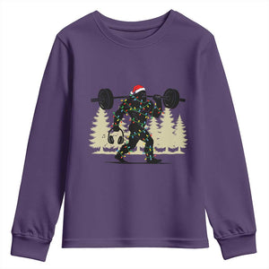 Bigfoot Gym Christmas Youth Sweatshirt Funny Sasquatch Bodybuilding Weightlifting TS14 Purple Print Your Wear