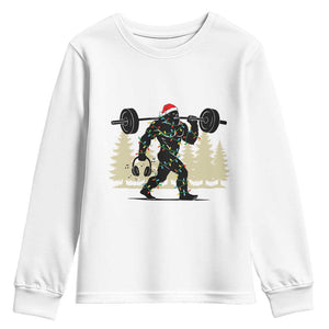 Bigfoot Gym Christmas Youth Sweatshirt Funny Sasquatch Bodybuilding Weightlifting TS14 White Print Your Wear