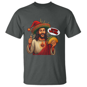 Funny Jesus Taco Mexican T Shirt Let Us Taco About Jesus TS14 Dark Heather Print Your Wear